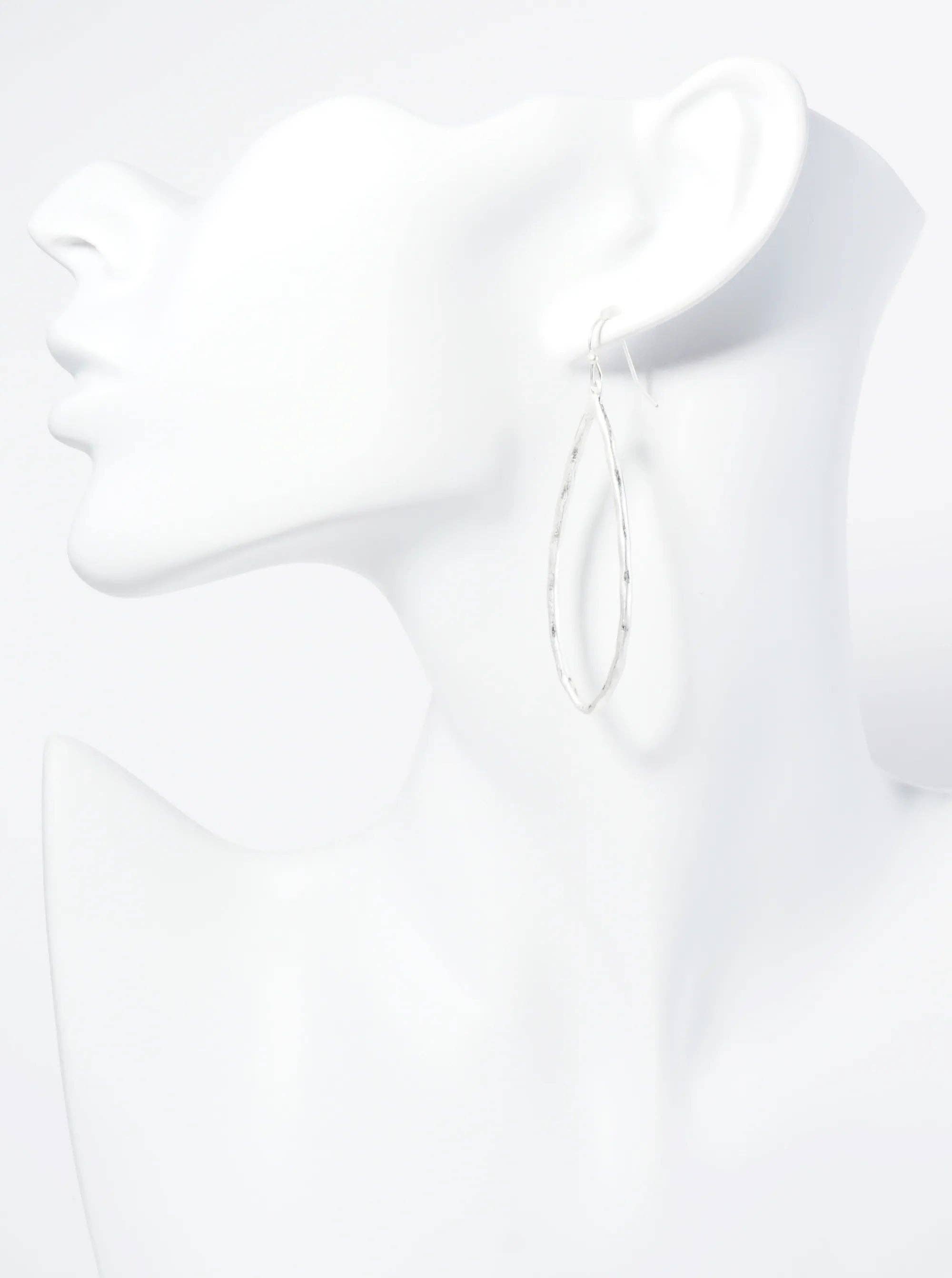 Hammered Metal Elongated Teardrop Dangle Earrings