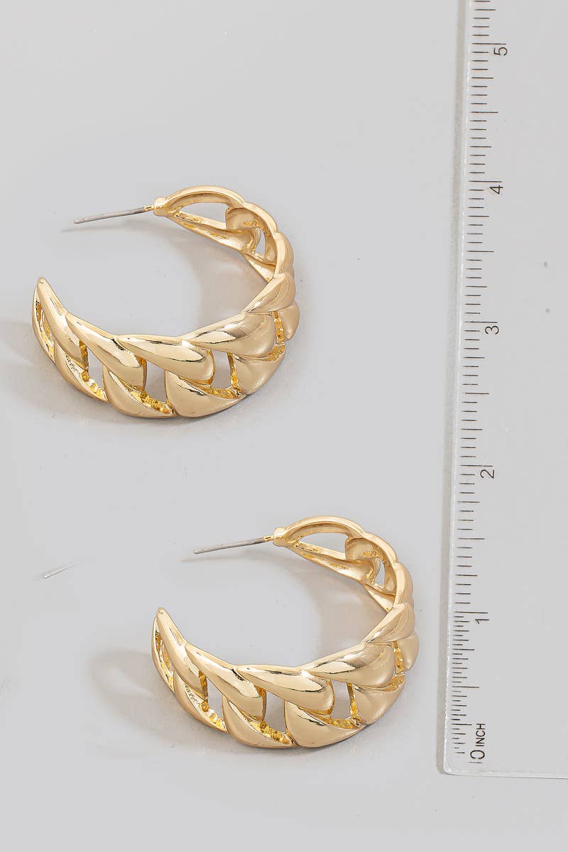 Solid Metallic Flat Chain Hoop Earrings
