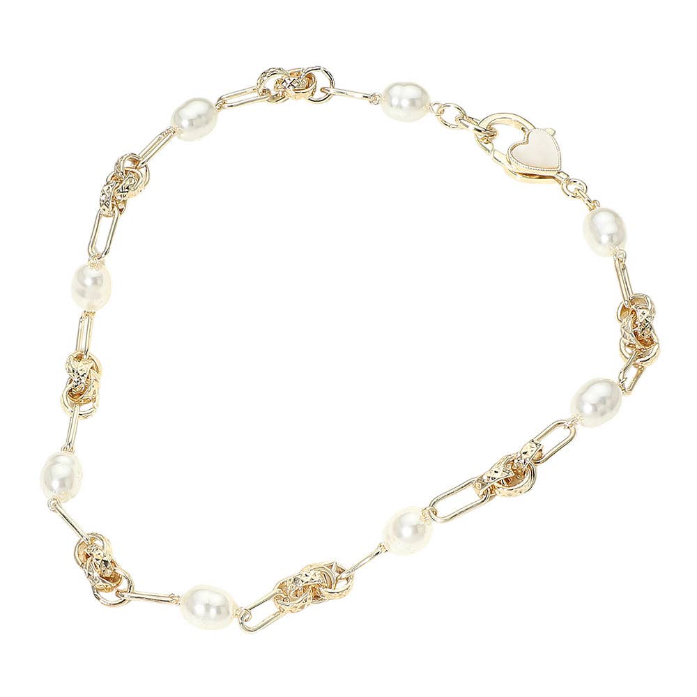 14K Gold Plated Pearl Abstract Link Chain Necklace