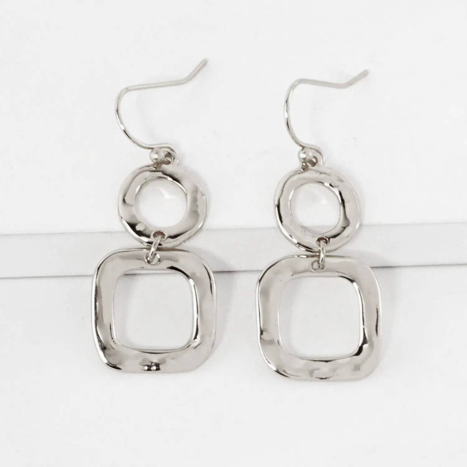 Geometric Hammered Dual Tier Drop Earrings