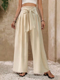 Tie Front Textured Wide Leg Palazzo Pants