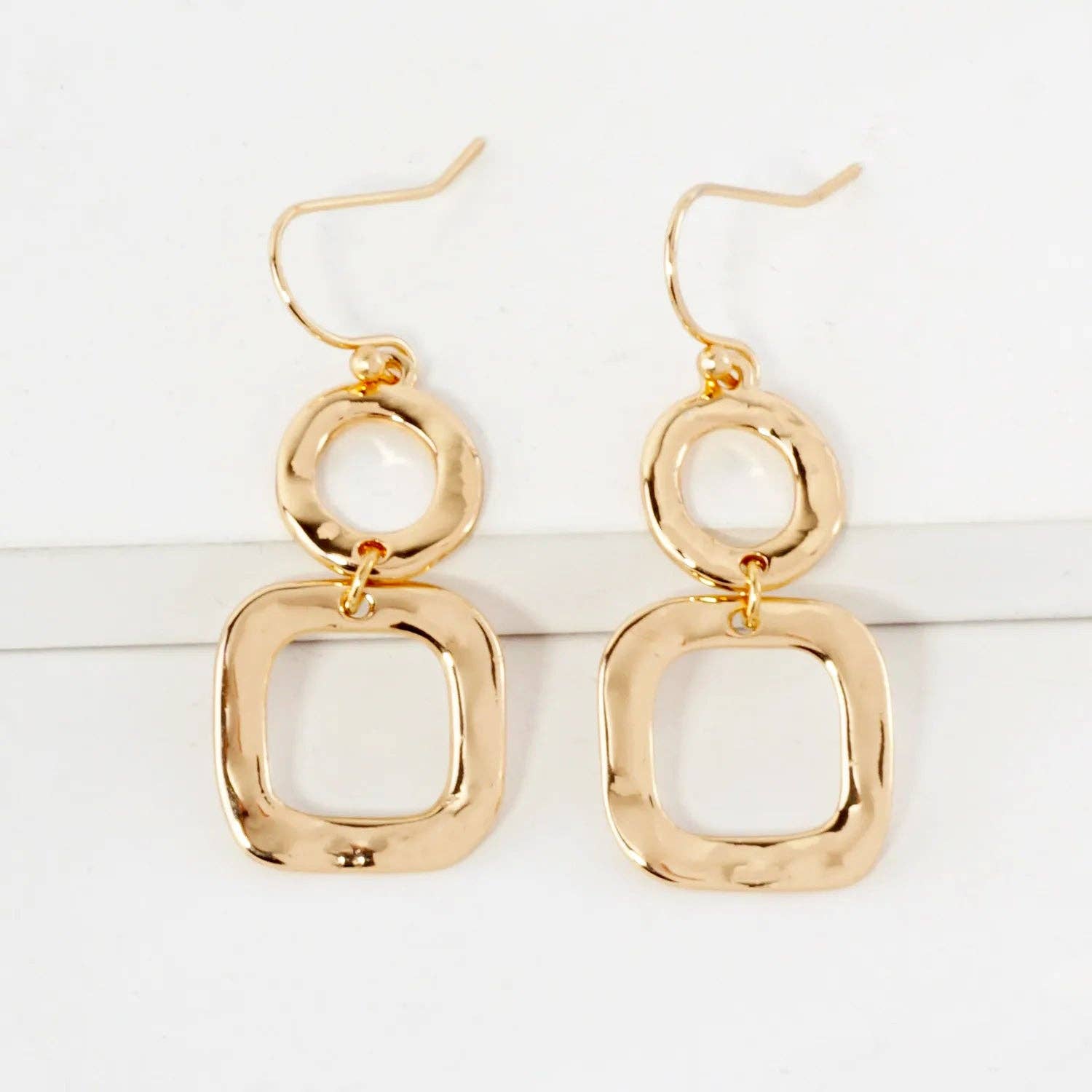 Geometric Hammered Dual Tier Drop Earrings