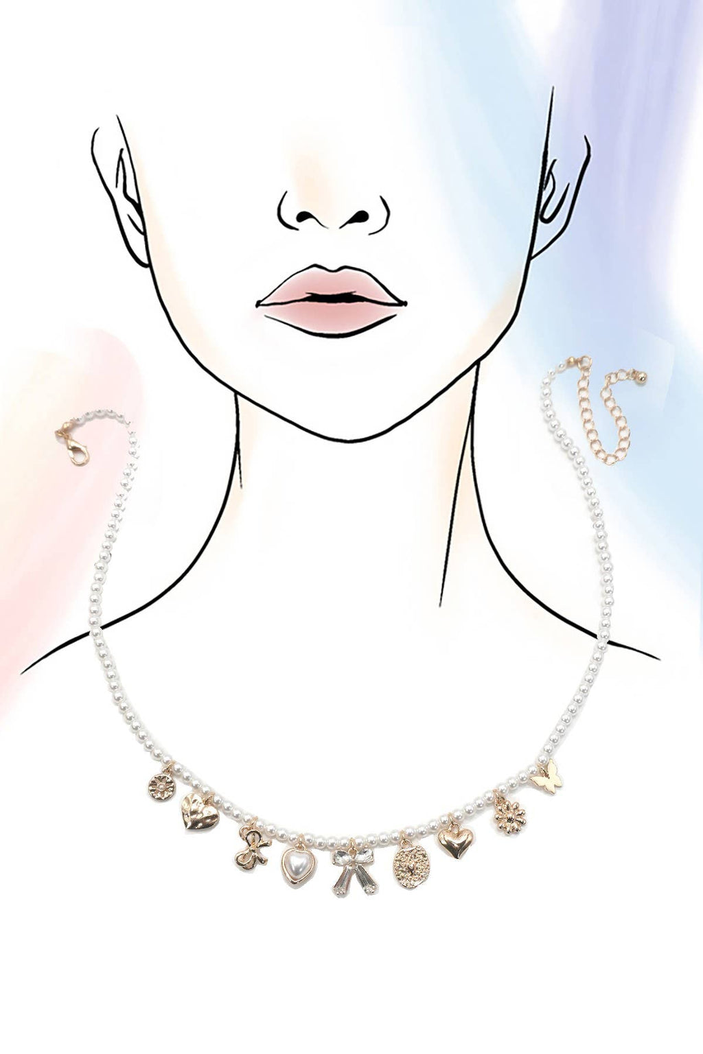 CHARM NECKLACE-BOW SUNFLOWER HEART PEARL CHAIN | 80N91452