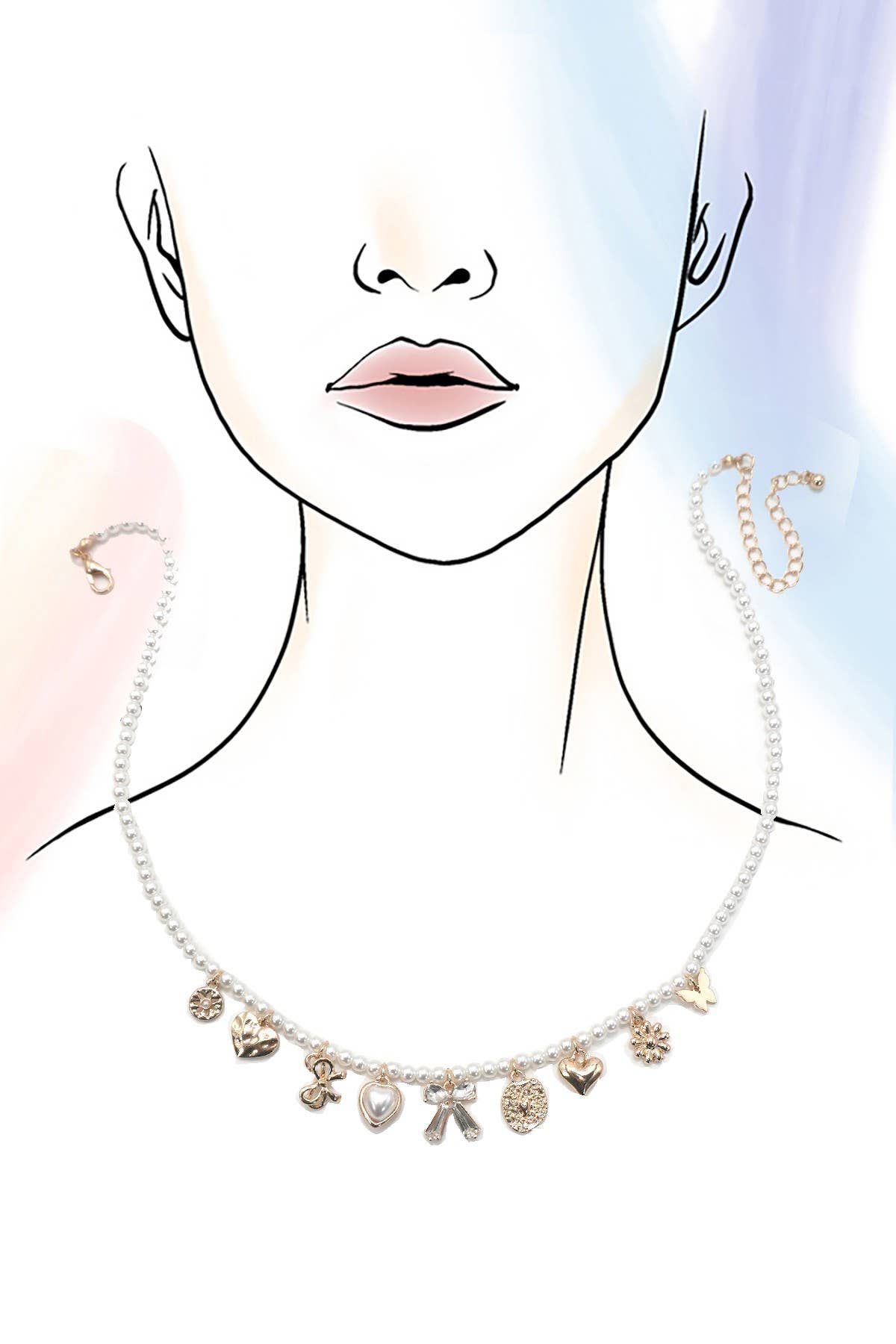CHARM NECKLACE-BOW SUNFLOWER HEART PEARL CHAIN | 80N91452