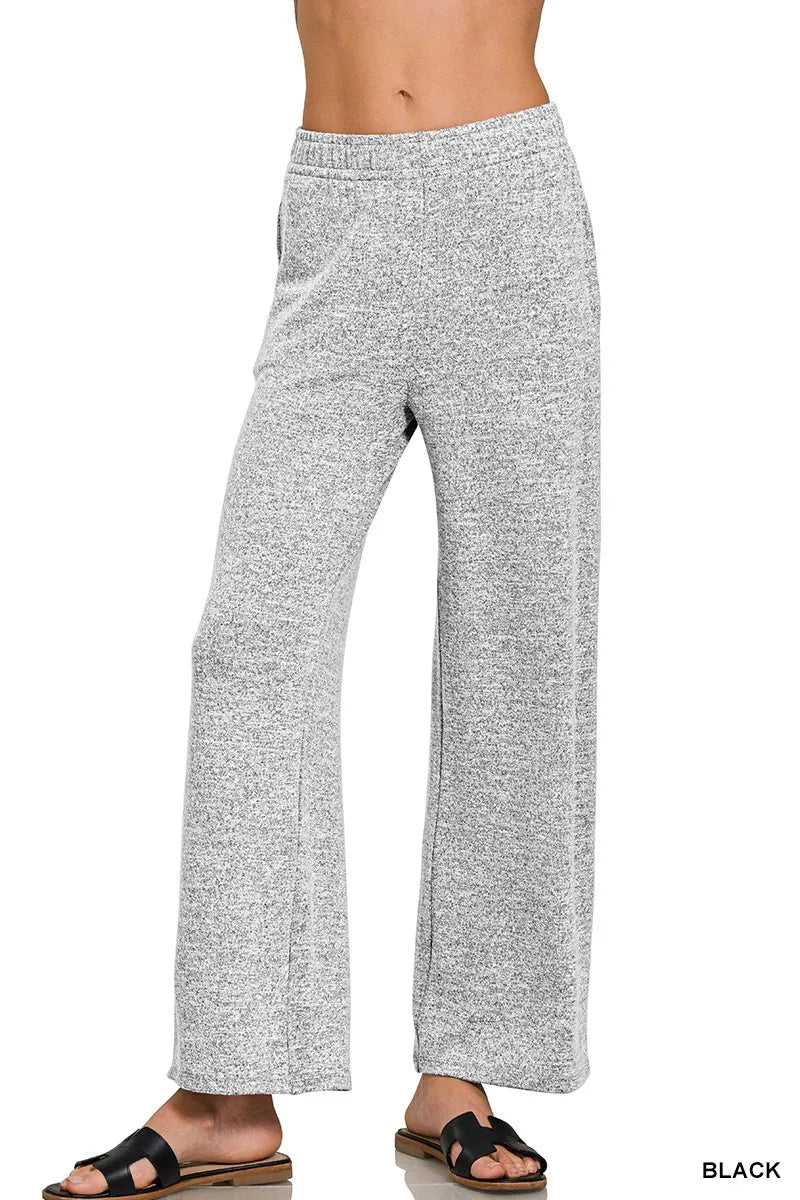 Soft melange hacci elastic waistband lounge pants